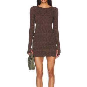Free People Textured Brown Long Sleeve Dress